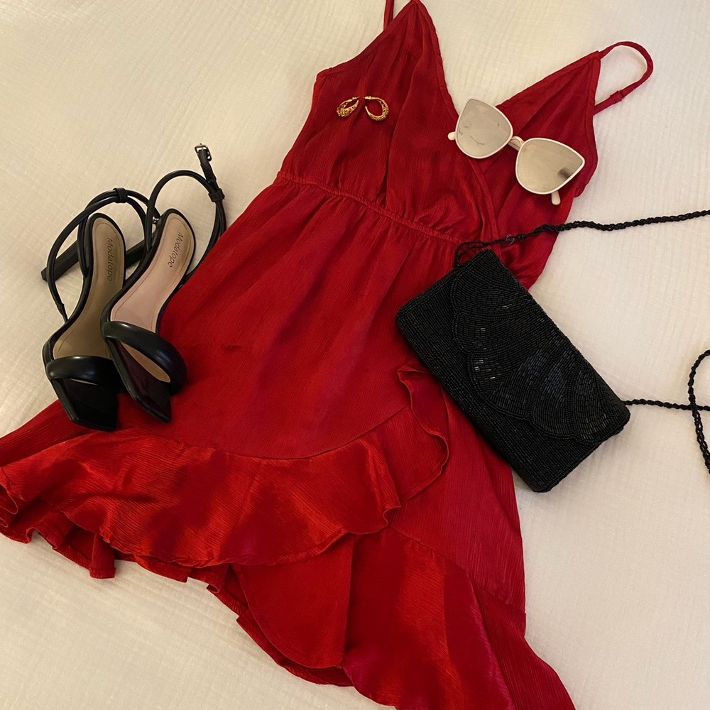 Tobi Red Ruffled Mini Dress